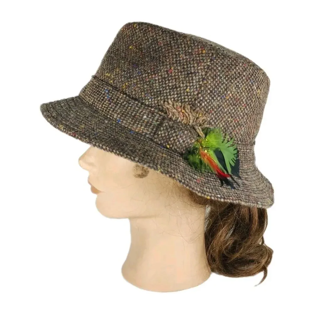 Hanna Hats Men's Sz Large Pure New Wool Brown Donegal Tweed Irish Walking Hat